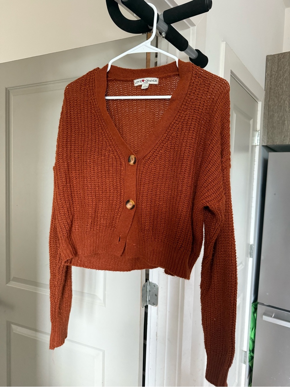 Rust V-Neck Buttoned Cropped Sweater